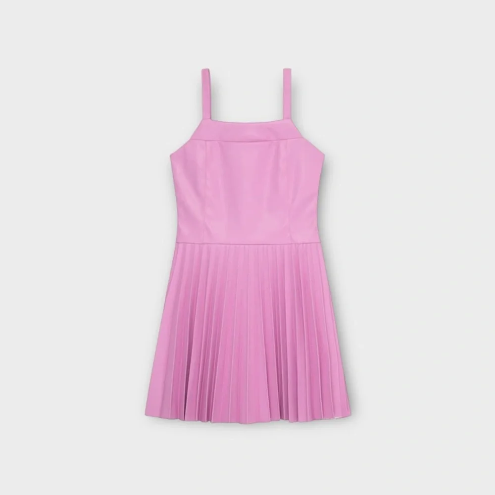 Truce Pink Faux Leather Pleated Tank Dress